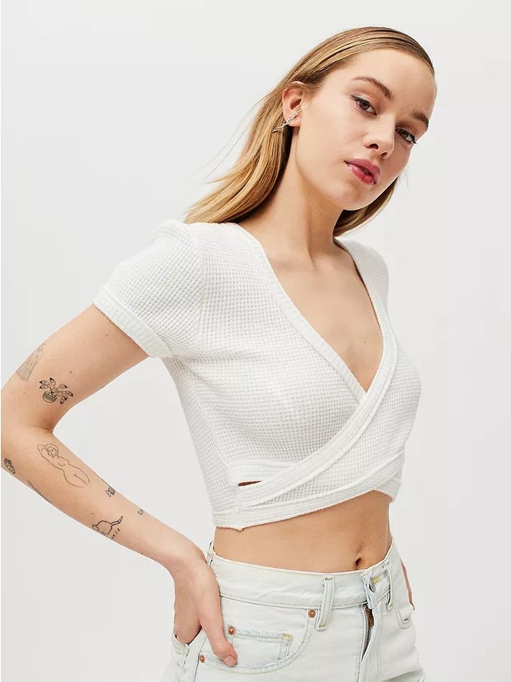 Urban Outfitters White Cropped Wrap Knit Top